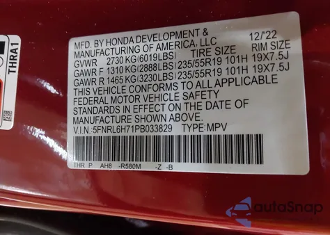 2023 Honda Odyssey Sport from USA, damaged, VIN 5FNRL6H71PB033829